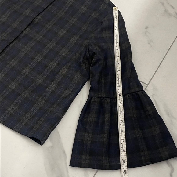 Zara Navy Blue Plaid Bell Sleeve Jacket/Top Sz L - Picture 14 of 16
